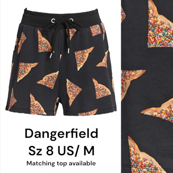 Dangerfield Novelty Print Fairy Bread Drawstring Black Shorts Sz 8 US/ Medium - Picture 1 of 4